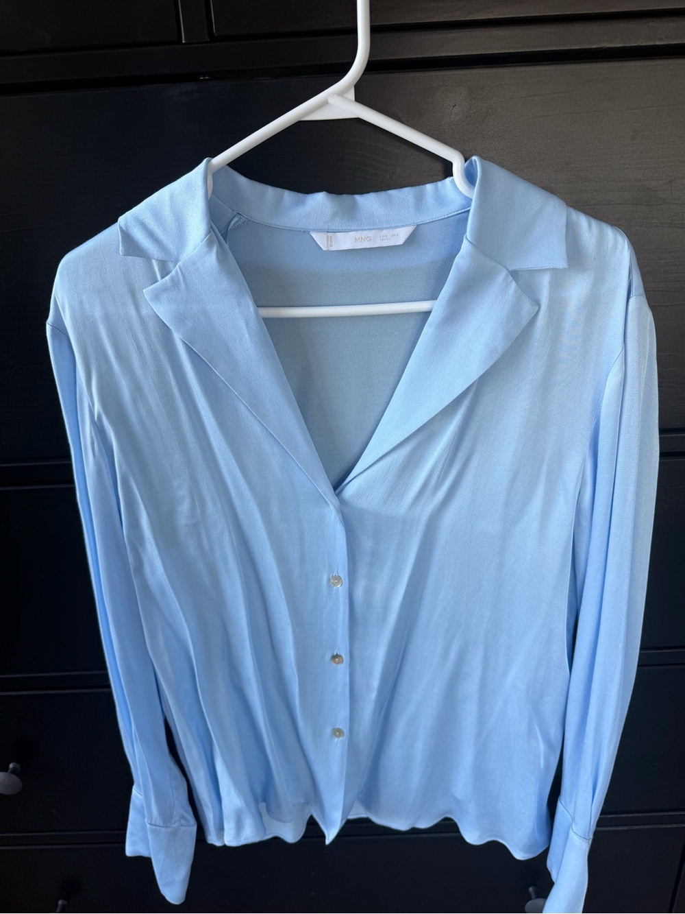 Mango Light Blue Button-Front Blouse